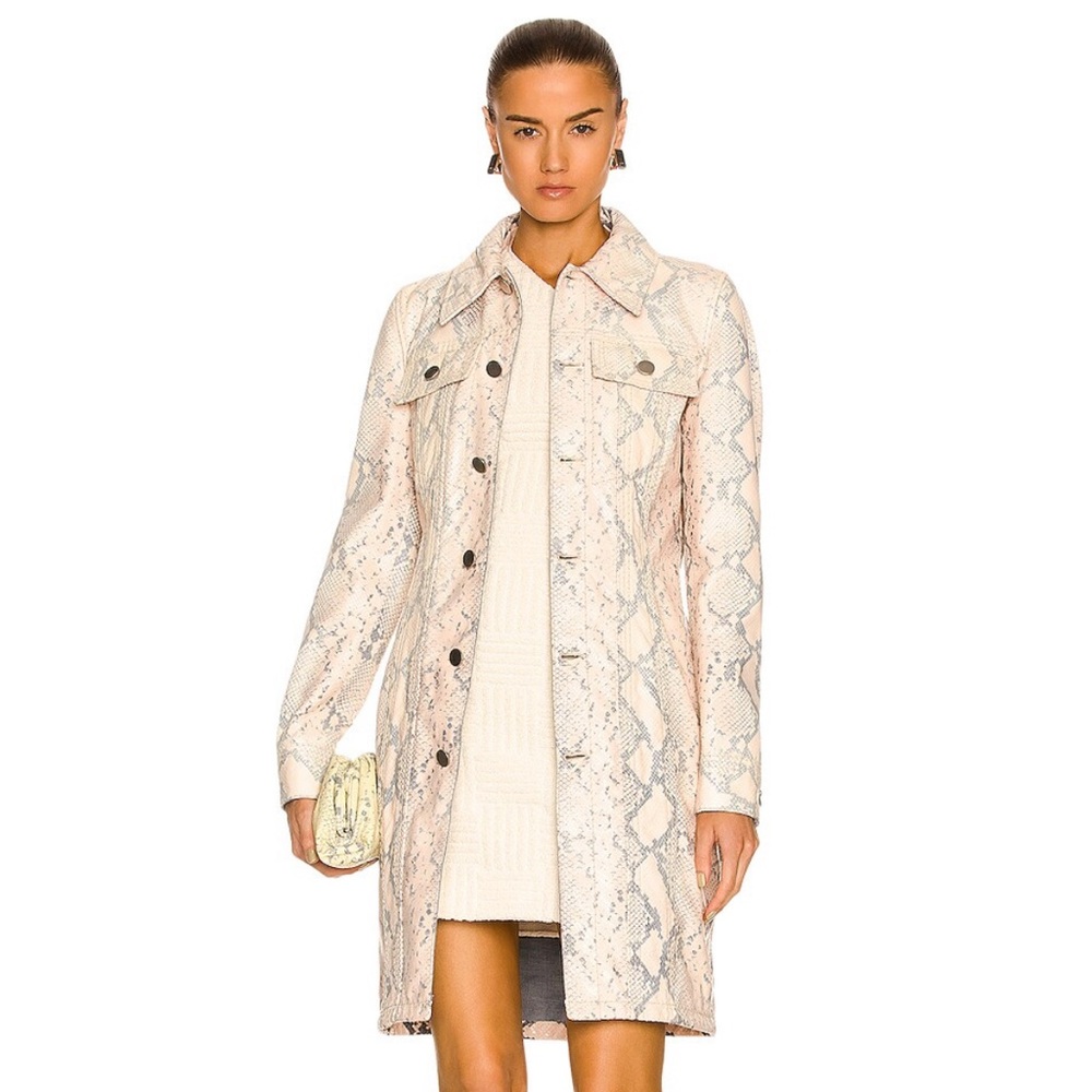 New Bottega Veneta Python Snakeskin Leather Denim Belted Coat Dress Size 38